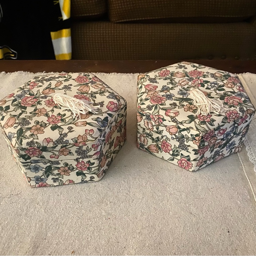 Pair Silk Fabric BOUDOIR Boxes.  Vintage French. New.  Never used